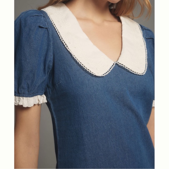 Anthropologie Short-Sleeve Collared Slim Midi Dress Porridge - Picture 2 of 13